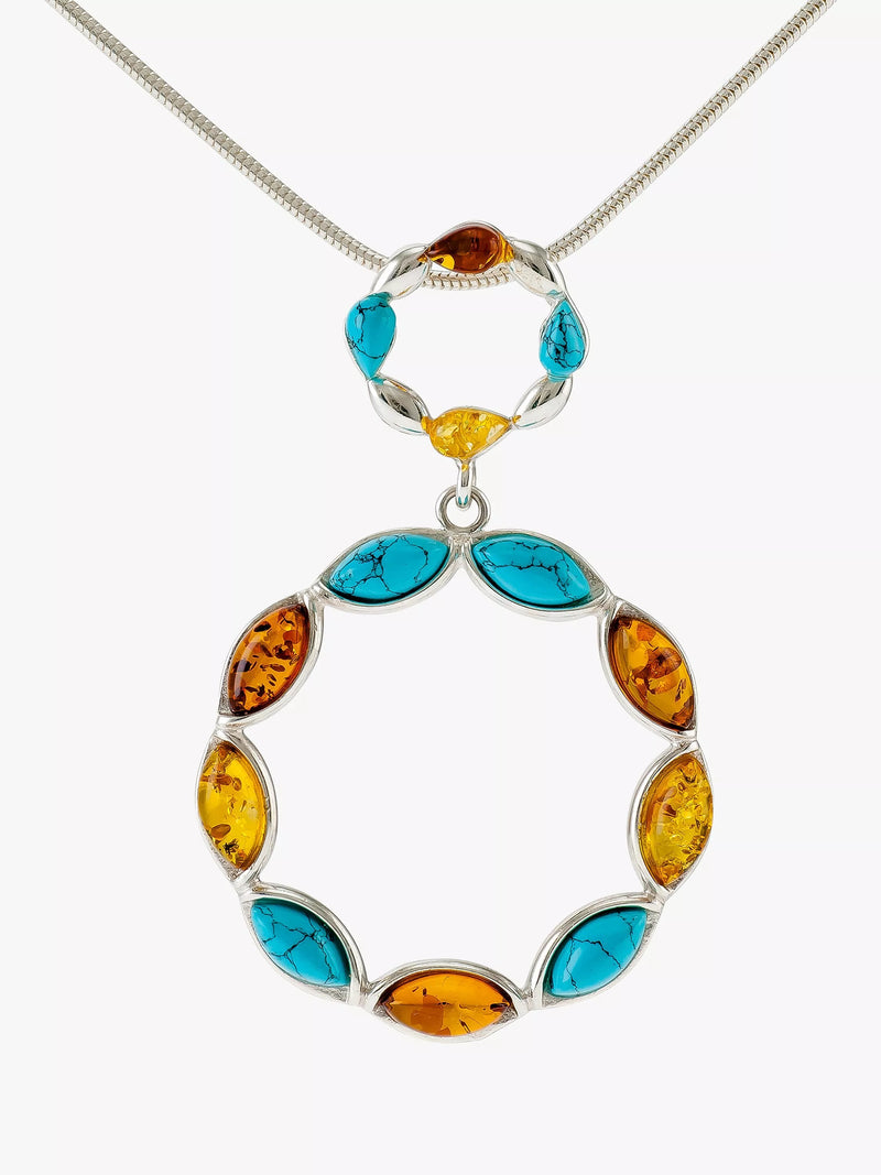 Be-Jewelled turquoise amber pendant necklace silver, imported from the UK