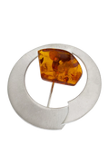 Be-Jewelled brushed Baltic amber round brooch silver cognac, UK version