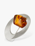 Be-Jewelled brushed Baltic amber round brooch silver cognac, UK version