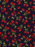 Oddies Textiles strawberry print cotton fabric navy, UK version
