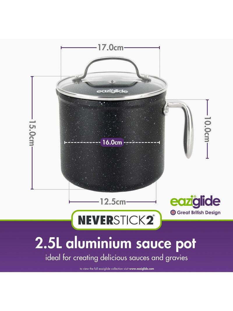 Eaziglide Neverstick2 Aluminium Non-Stick Sauce Pot, Black, 16cm - British product
