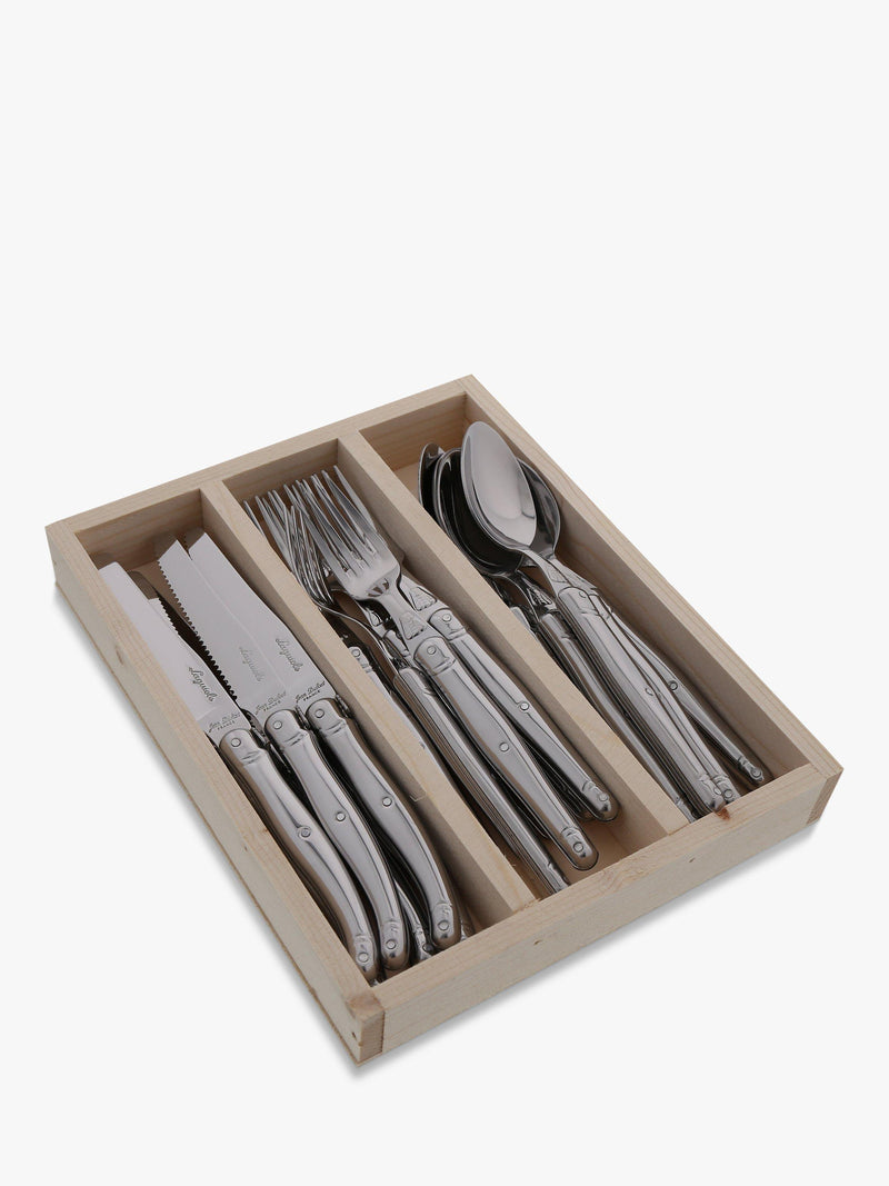 Laguiole 18-piece stainless steel cutlery set with wood tray, UK version