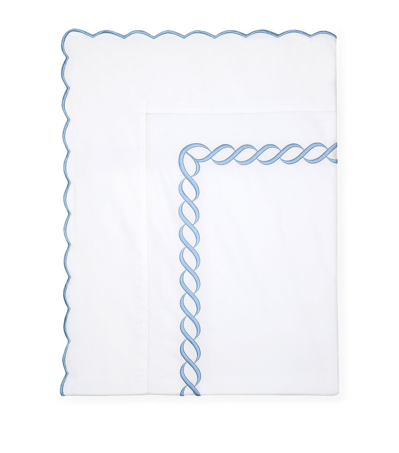 Pratesi Super King flat sheet with braid pattern 300cm x 270cm, imported from the UK