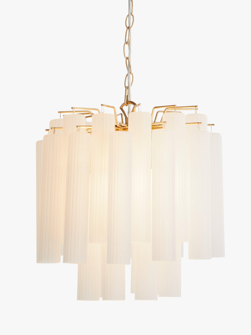 John Lewis Helix gold chandelier with frosted glass flutes (British brand)