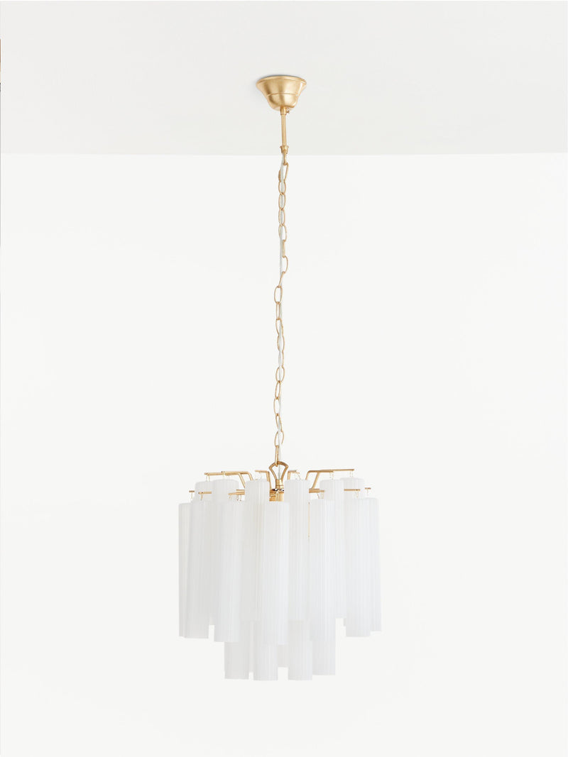 John Lewis Helix gold chandelier with frosted glass flutes (British brand)