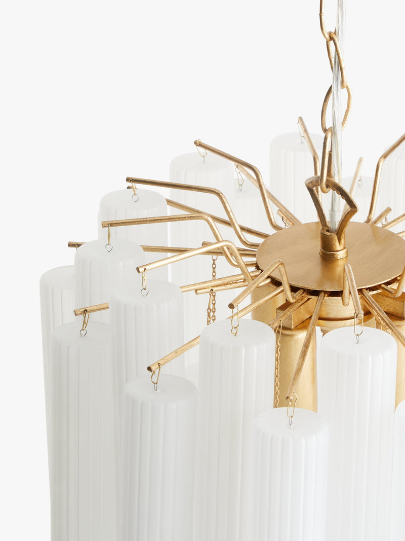 John Lewis Helix gold chandelier with frosted glass flutes (British brand)