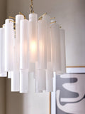 John Lewis Helix gold chandelier with frosted glass flutes (British brand)