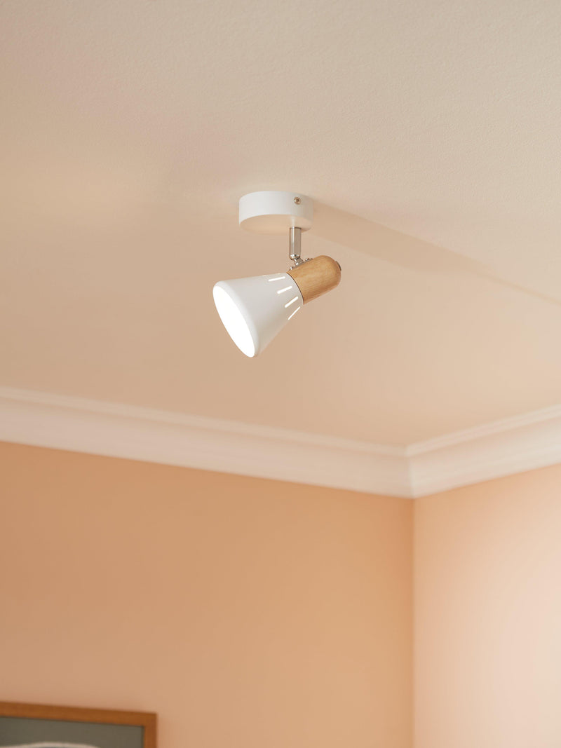 John Lewis SES LED single spotlight white wood - British product