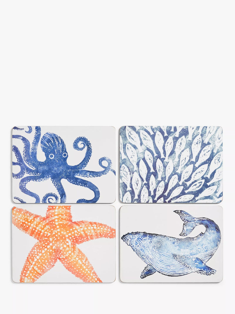 BlissHome cork-backed sealife placemats set of 4, imported from the UK