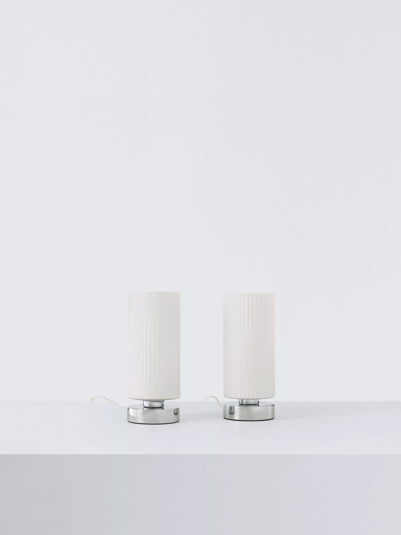 John Lewis Ridge opal glass touch lamps white set of two, imported from the UK