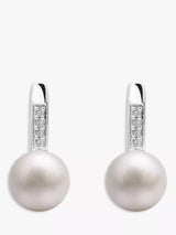 John Lewis E.W Adams 9ct White Gold Freshwater Pearl Diamond Drop Earrings- Buy online at McGrocer