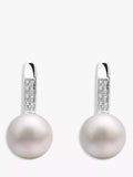 E.W Adams 9ct white gold freshwater pearl diamond drop earrings, UK version