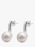 E.W Adams 9ct white gold freshwater pearl diamond drop earrings, UK version