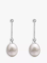 John Lewis E.W Adams 9ct White Gold Freshwater Pearl and Diamond Chain Drop Earrings- Buy online at McGrocer