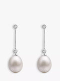 E.W Adams pearl diamond drop earrings 9ct white gold - British product