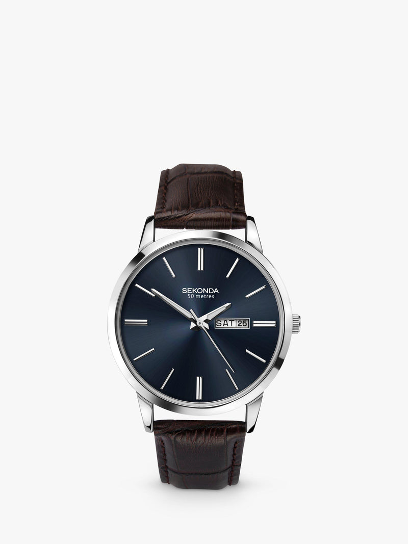 Sekonda men's day date leather strap watch (British brand)