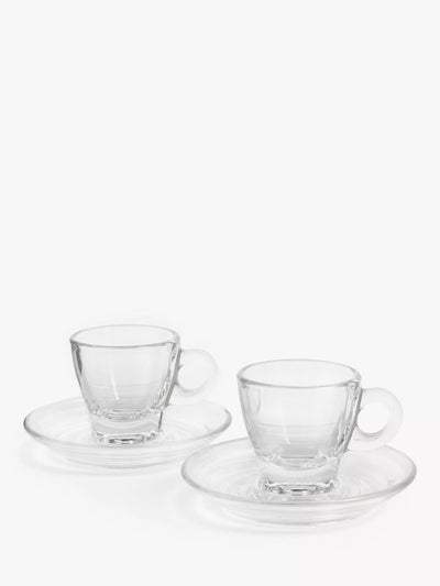 John Lewis Glass Espresso Cup and Saucer Set, 2-Piece, 70ml Capacity, Clear- Buy online at McGrocer