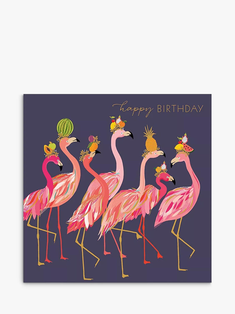 Art File flamingo fruit hat birthday card, imported from the UK