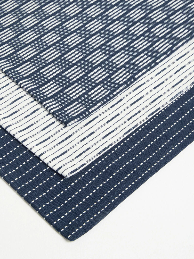 John Lewis striped tea towels pack of 3 dark blue - British product