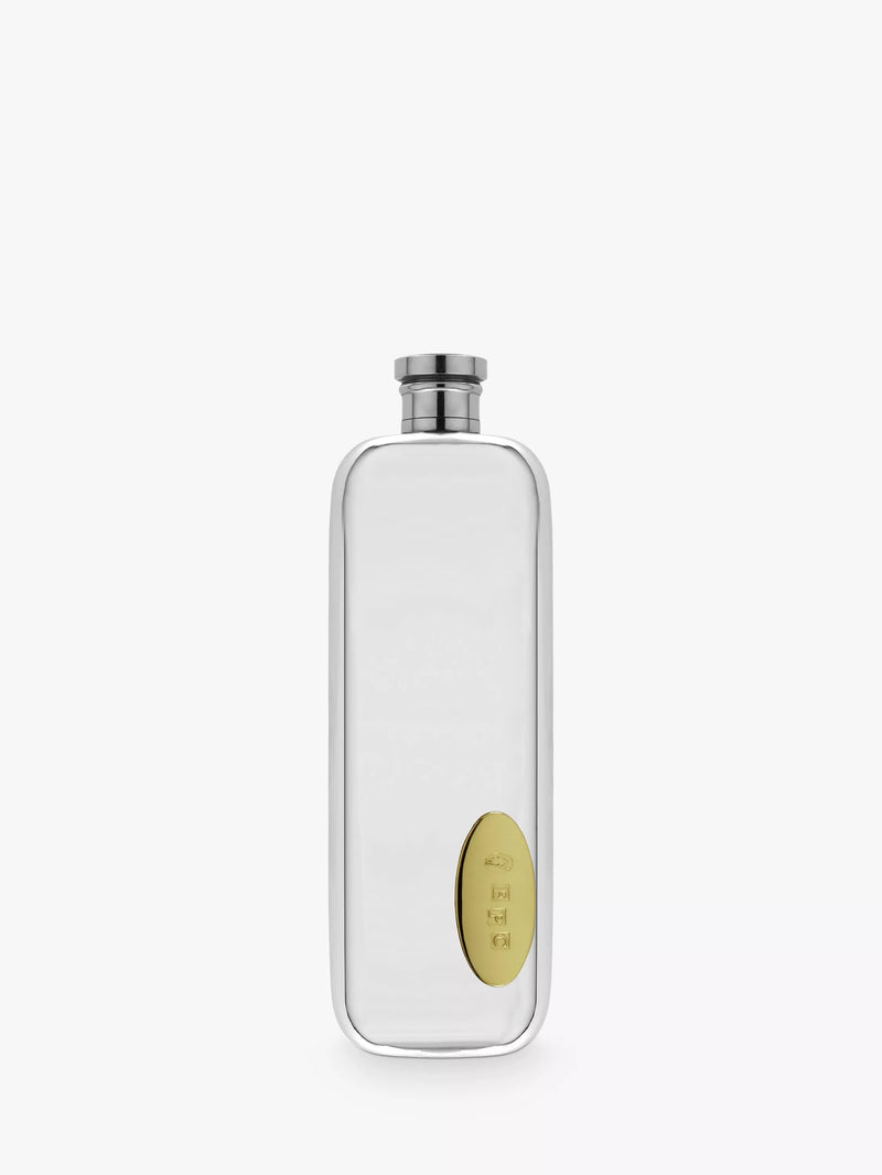 English Pewter Company hip flask with brass badge 90ml - British product