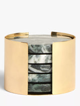 John Lewis John Lewis Round Marble Coasters and Gold Holder Set of 5 Green- Buy online at McGrocer