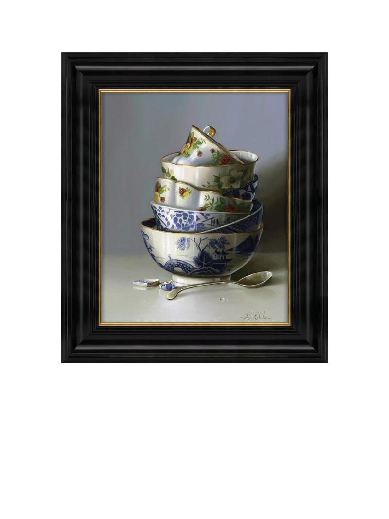 Brookpace Lascelles 'Stacked China' framed canvas blue/white 25 x 20cm - British product