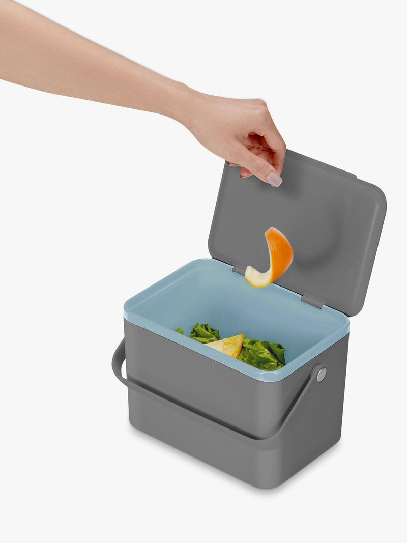EKO antibacterial food waste caddy with stay-open lid and secure bag frame - British product
