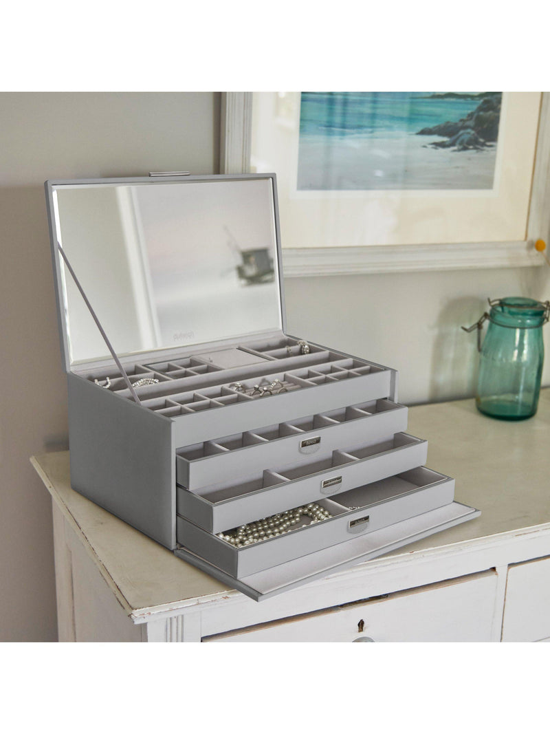Dulwich Designs extra large leather jewellery box grey, imported from the UK