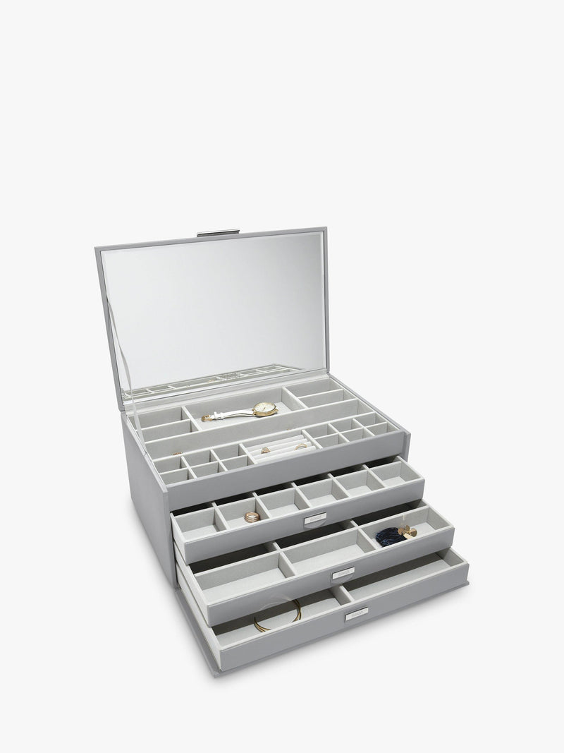 Dulwich Designs extra large leather jewellery box grey, imported from the UK