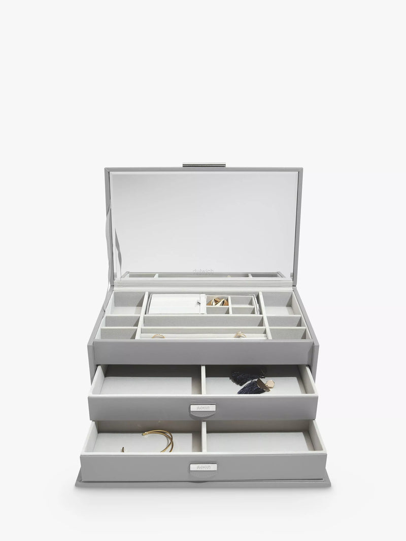 Dulwich Designs leather large jewellery box in grey (British brand)