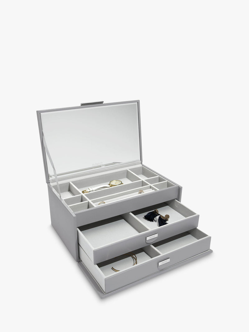 Dulwich Designs leather large jewellery box in grey (British brand)