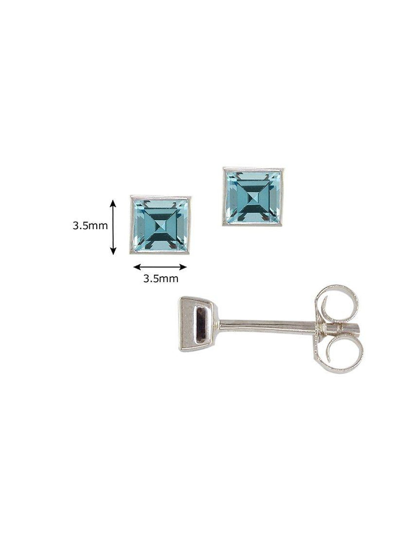 E.W Adams 9ct gold princess cut aquamarine stud earrings, UK version