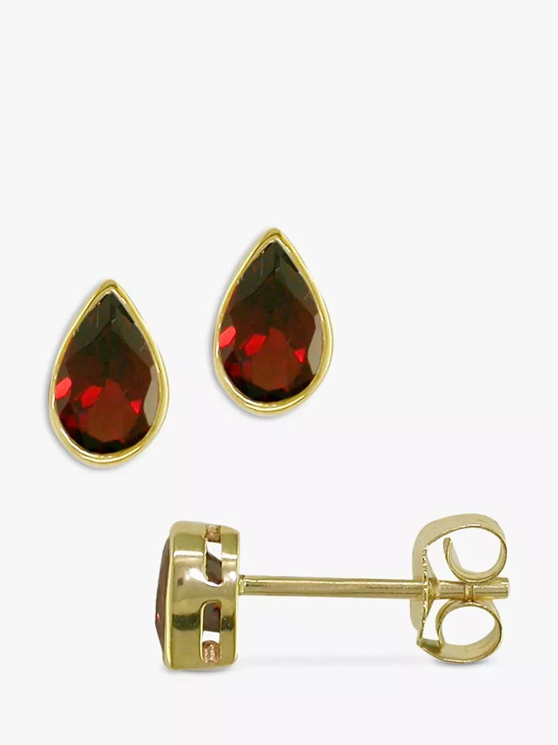 E.W Adams 9ct Gold Teardrop Stone Stud Earrings