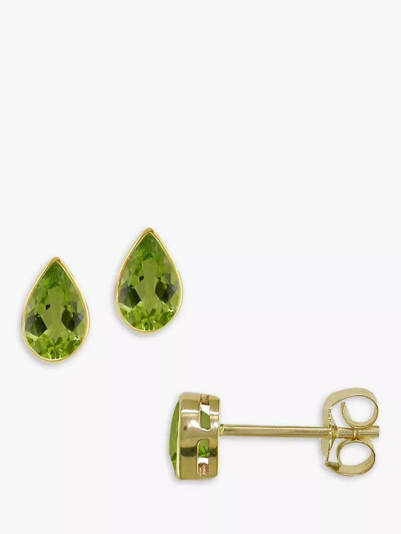 E.W Adams 9ct Gold Teardrop Stone Stud Earrings