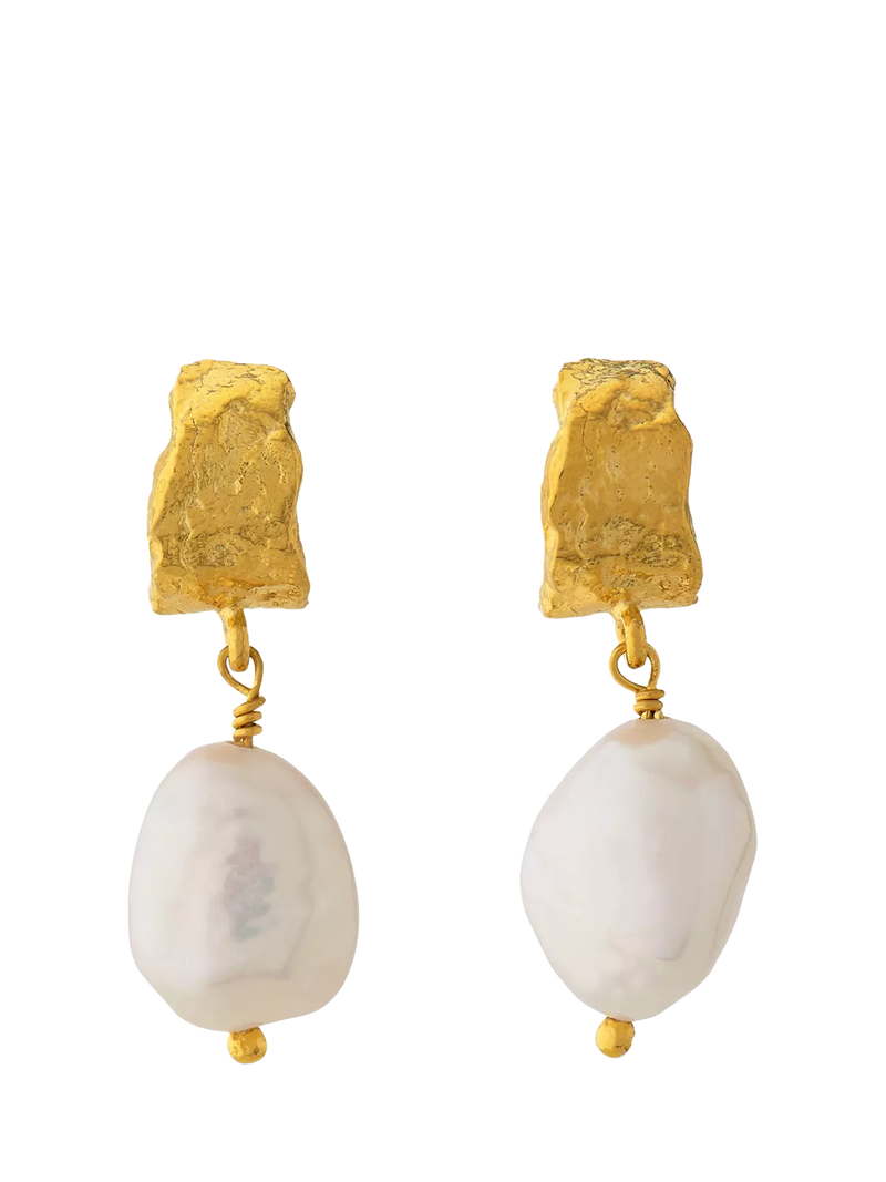 Alex Monroe freshwater pearl drop earrings gold plating, imported from the UK
