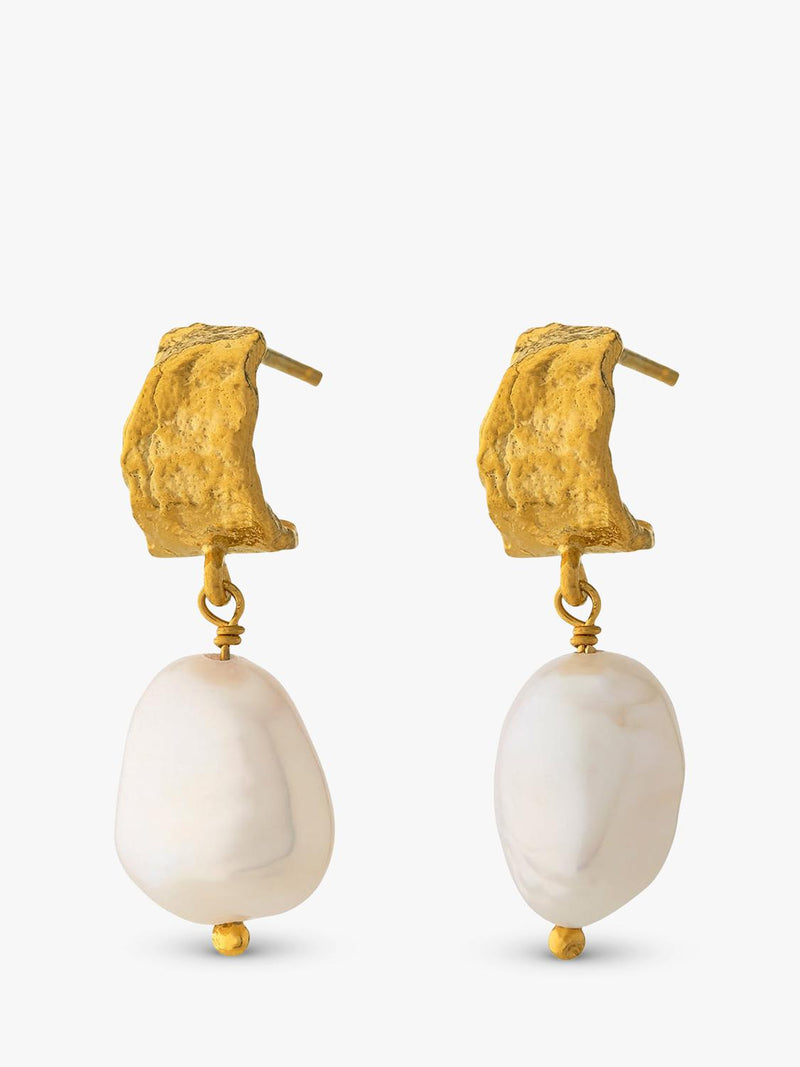 Alex Monroe freshwater pearl drop earrings gold plating, imported from the UK