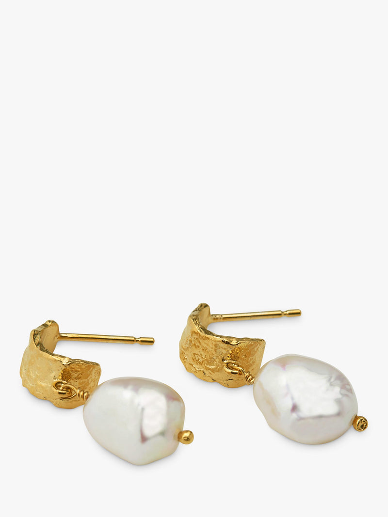 Alex Monroe freshwater pearl drop earrings gold plating, imported from the UK