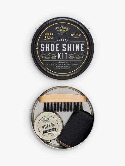 John Lewis Travel Shoe Shine Tin with Black and Neutral Polish, Brush, and Cloth- Buy online at McGrocer