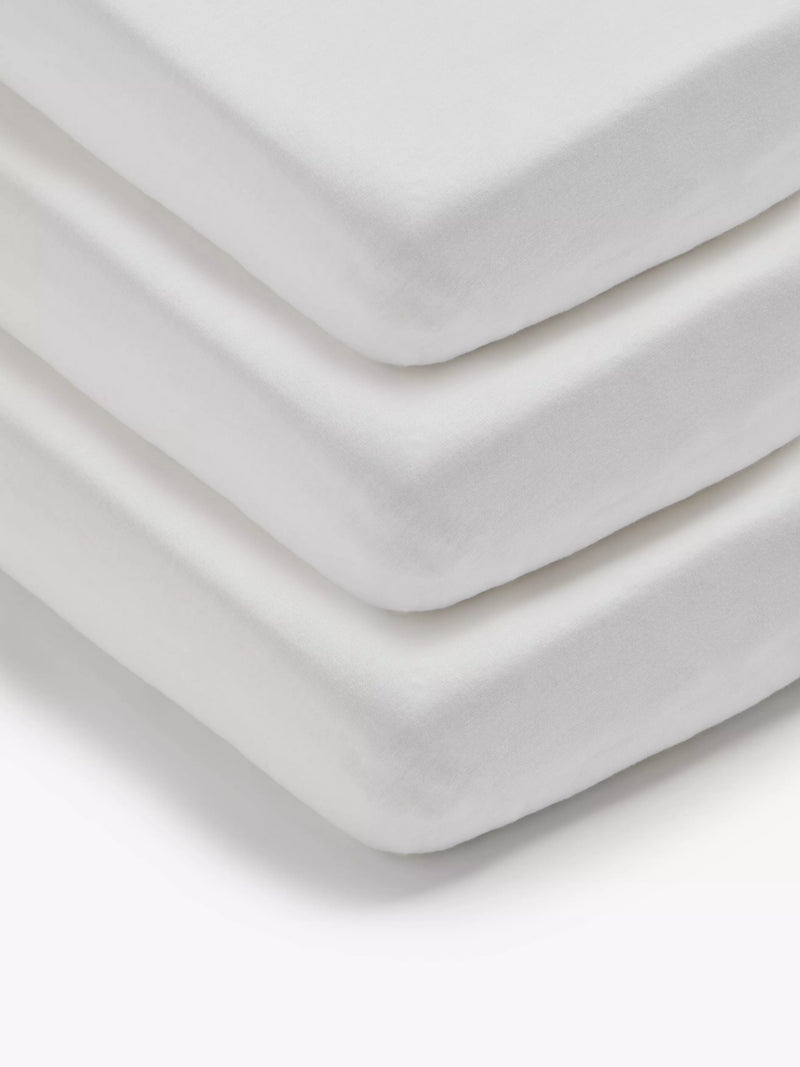 John Lewis cot bed sheets pack of 3 70x140cm white, imported from the UK