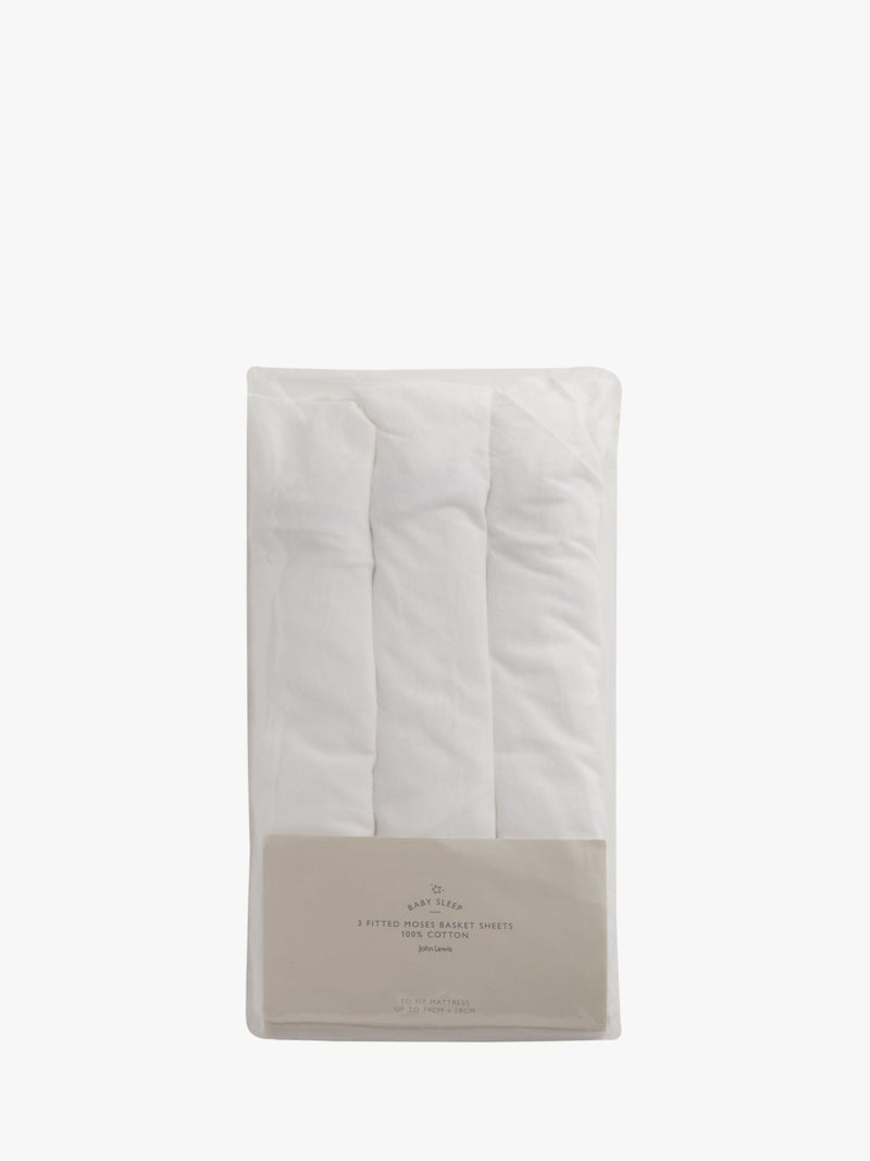 John Lewis fitted moses basket sheet pack of 3 28x74cm (British brand)