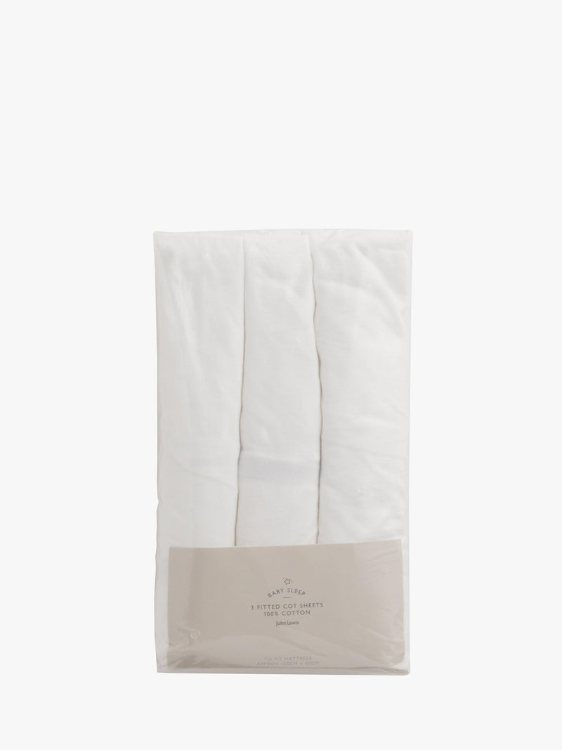 John Lewis cotton fitted cot sheets pack of 3 60x120cm white (British brand)