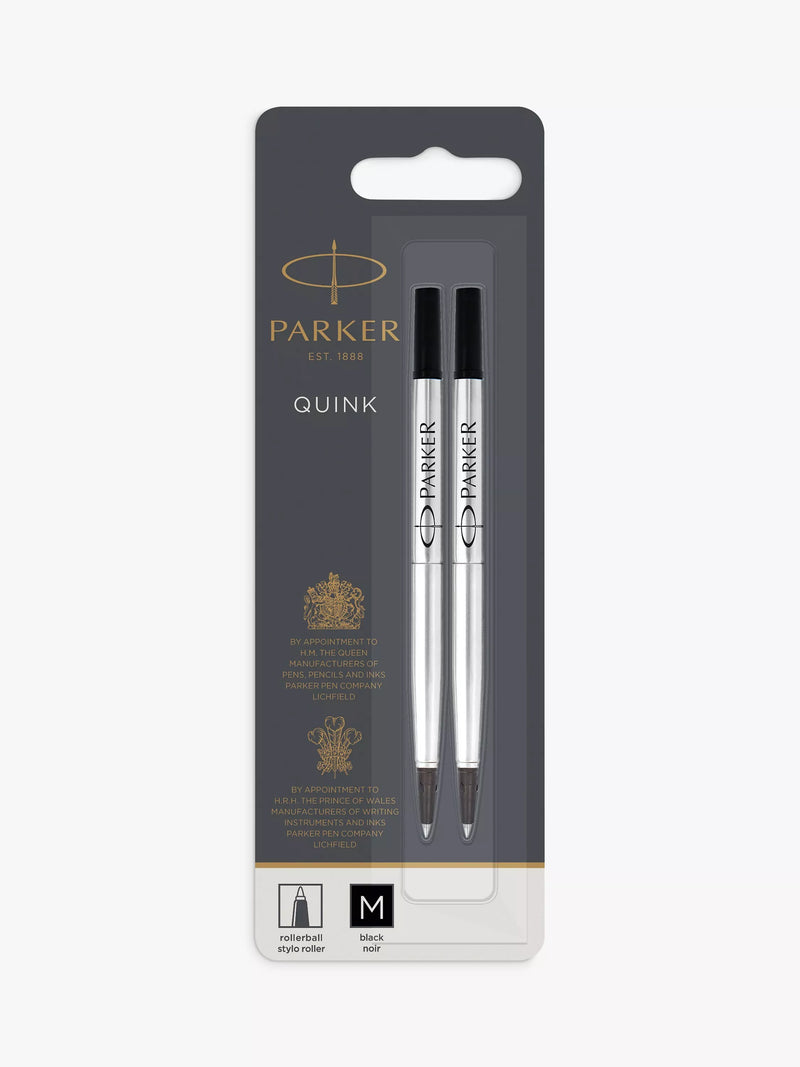 PARKER rollerball ink refills medium black pack of 2, imported from the UK