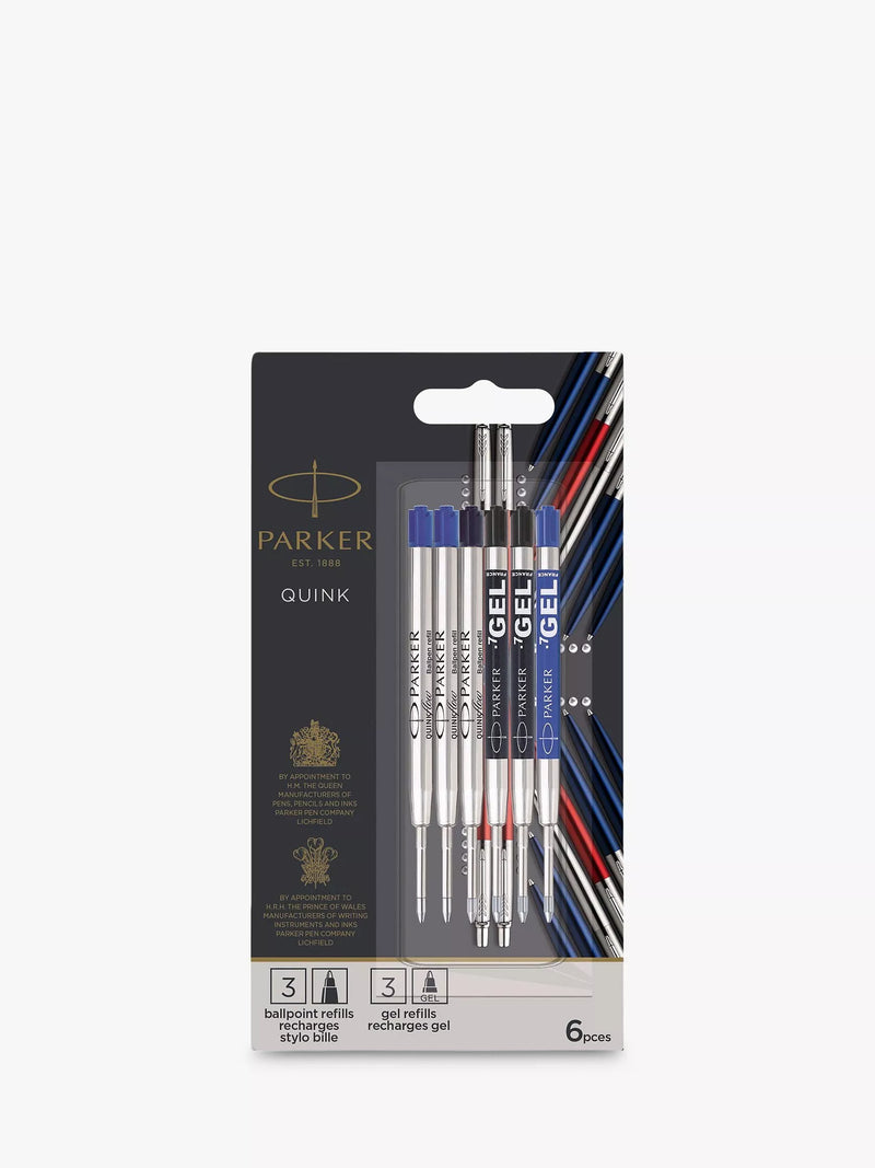 PARKER ballpoint and gel pen refills 6-pack, UK version