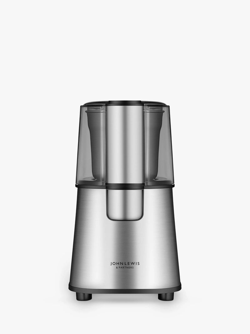 John Lewis stainless steel coffee grinder with clear plastic top, UK version