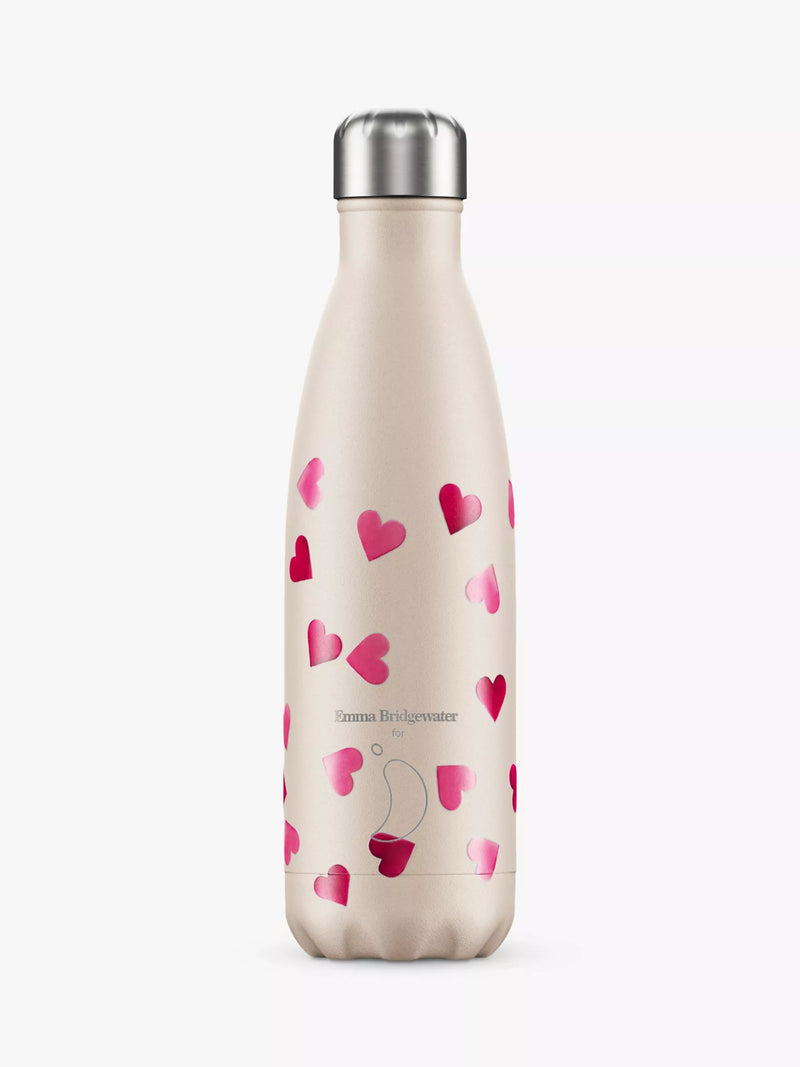 Chilly's Pink Hearts insulated drinks bottle 500ml - British product