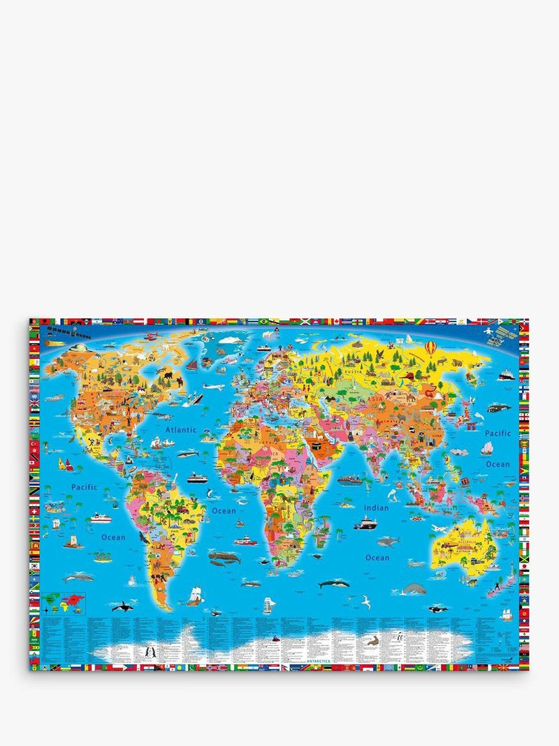 National Geographic world map with facts, flags, and animal illustrations, imported from the UK