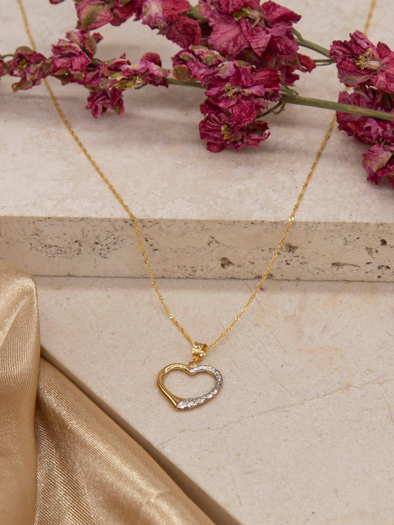 IBB 9ct gold textured heart pendant necklace with chain, UK version