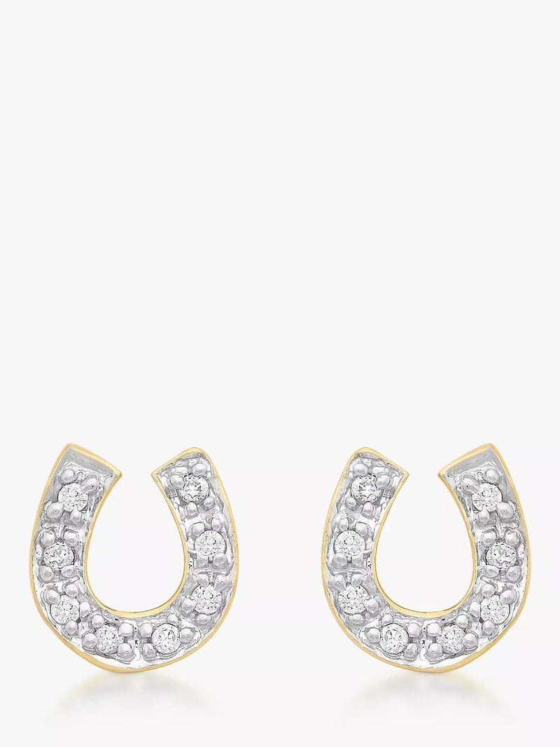 IBB 9ct gold cubic zirconia horseshoe stud earrings - British product