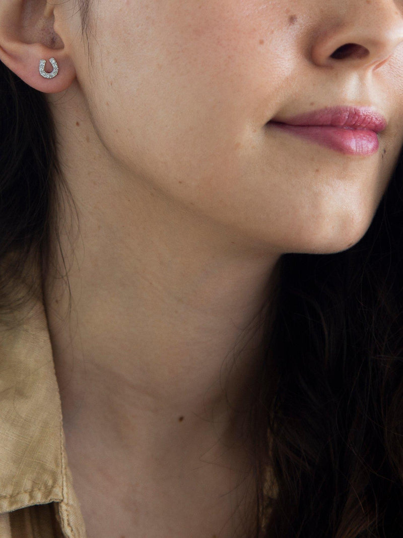 IBB 9ct gold cubic zirconia horseshoe stud earrings - British product