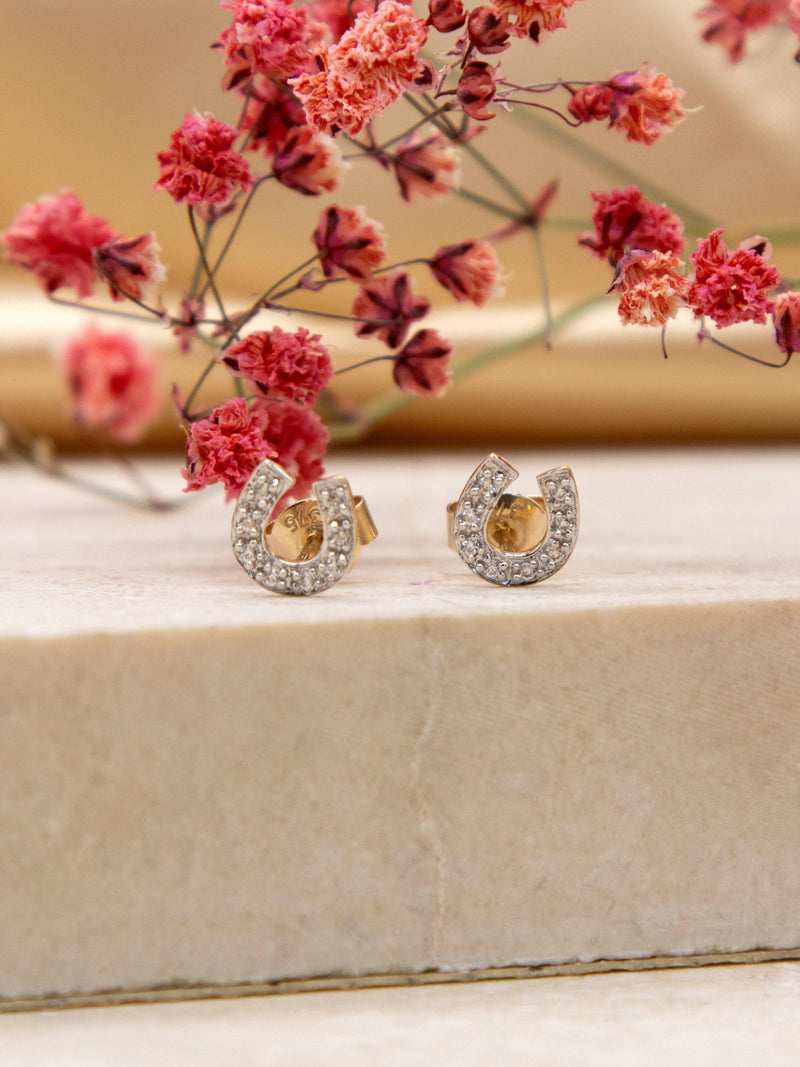 IBB 9ct gold cubic zirconia horseshoe stud earrings - British product